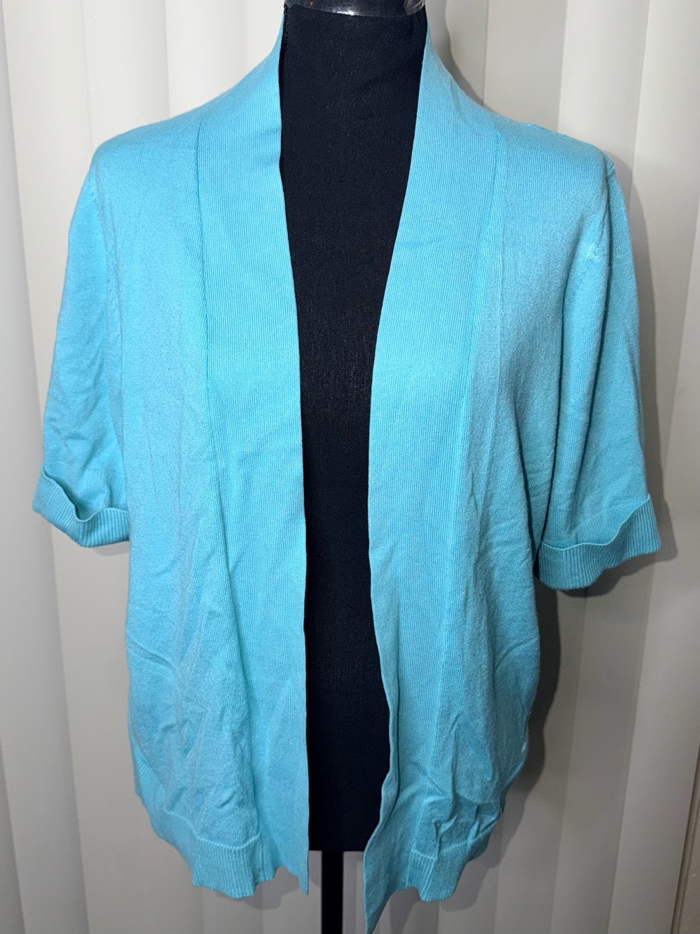 Avenue Women’s Open Front Cardigan Cuffed Sleeves Short Turquoise Sz 14-16